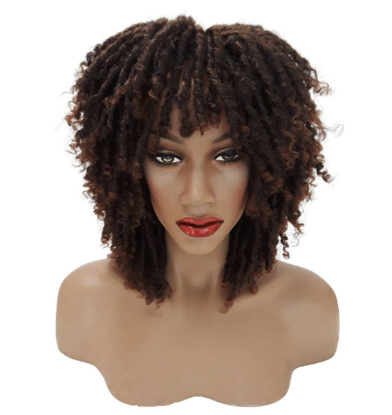 Short Dreadlock Wig Twist Wigs for Black Women Short Curly Synthetic Wigs in Ombre of Black, Brown, and Auburn!