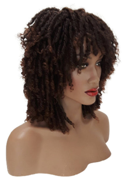 Short Dreadlock Wig Twist Wigs for Black Women Short Curly Synthetic Wigs in Ombre of Black, Brown, and Auburn!