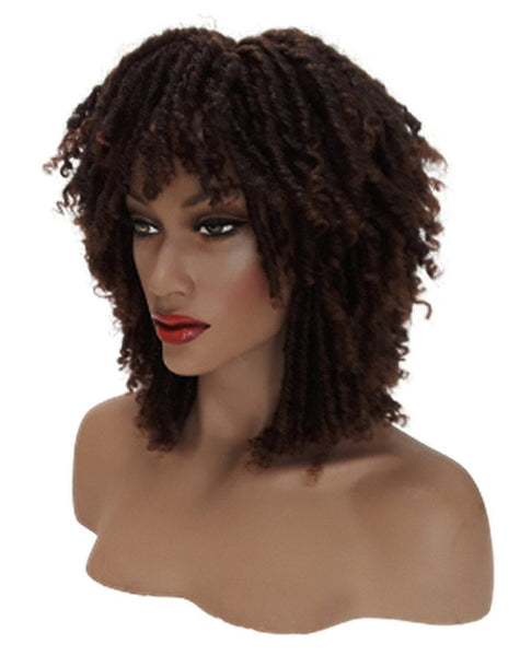 Short Dreadlock Wig Twist Wigs for Black Women Short Curly Synthetic Wigs in Ombre of Black, Brown, and Auburn!