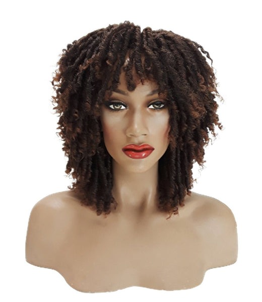 Short Dreadlock Wig Twist Wigs for Black Women Short Curly Synthetic Wigs in Ombre of Black, Brown, and Auburn!