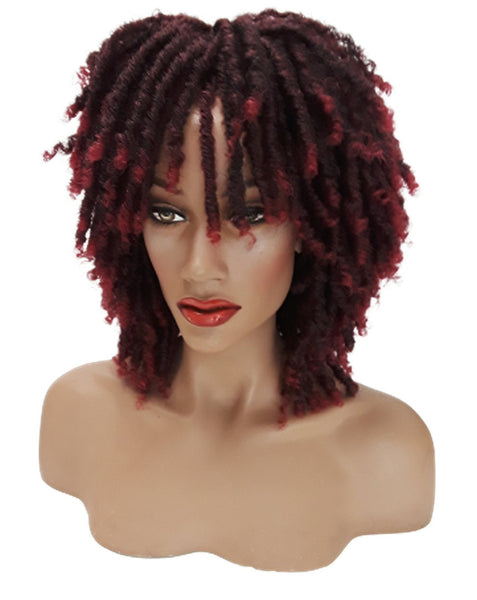 Short Dreadlock Wig Twist Wigs for Black Women Short Curly Synthetic Wigs in Ombre of Black, Brown, and Burgundy!