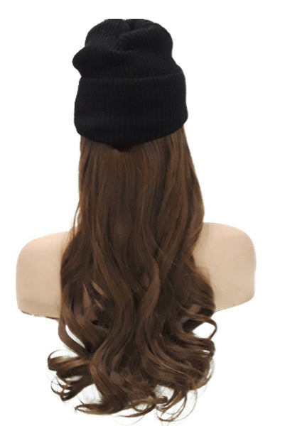 Hat with Hair Attached Slouchy Winter Knit Hat Synthetic Long curly Hair Beanie Cap for Women Wig Hat with Hair