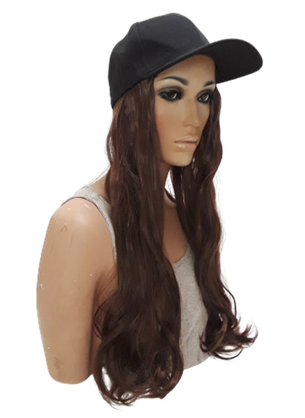 Baseball Cap with Hair Extensions for Women Adjustable Hat with Synthetic Wig Attached  Long Straight Hair Black Baseball Cap Auburn Brown