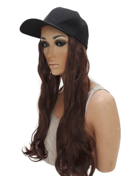 Baseball Cap with Hair Extensions for Women Adjustable Hat with Synthetic Wig Attached  Long Straight Hair Black Baseball Cap Auburn Brown