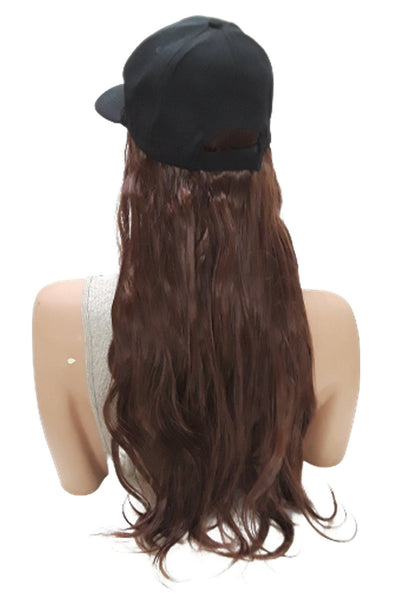 Baseball Cap with Hair Extensions for Women Adjustable Hat with Synthetic Wig Attached  Long Straight Hair Black Baseball Cap Auburn Brown