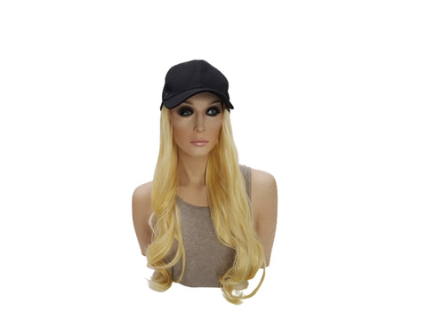 Baseball Cap with Hair Extensions for Women Adjustable Hat with Synthetic Wig Attached 16inch Long Straight Hair Black Baseball Cap Blonde