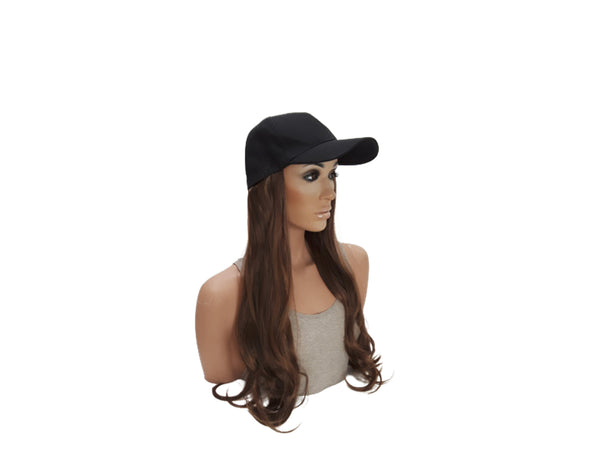 Baseball Cap with Hair Extensions for Women Adjustable Hat with Synthetic Wig Attached Long Straight Hair Black Baseball Cap Light