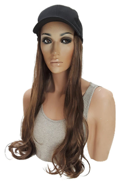 Baseball Cap with Hair Extensions for Women Adjustable Hat with Synthetic Wig Attached Long Straight Hair Black Baseball Cap Light