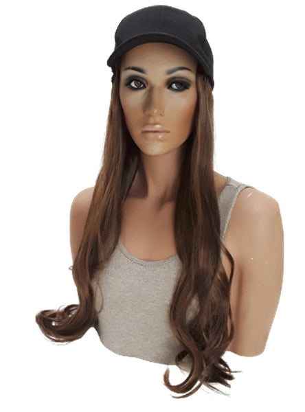 Baseball Cap with Hair Extensions for Women Adjustable Hat with Synthetic Wig Attached Long Straight Hair Black Baseball Cap Light