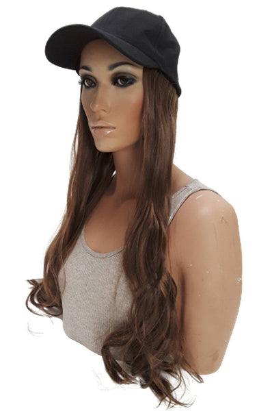 Baseball Cap with Hair Extensions for Women Adjustable Hat with Synthetic Wig Attached Long Straight Hair Black Baseball Cap Light