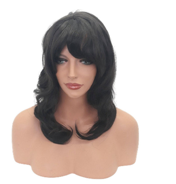 Long Layered Black Brown wig with bangs