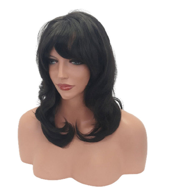 Long Layered Black Brown wig with bangs