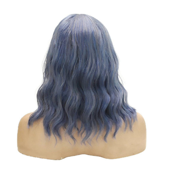 Realistic Dark Grey Blue Synthetic Wavy Curly Bob Wig, Wedding Wigs for Women, Unique Curly Hairpiece Wig Natural Realistic Everyday Look