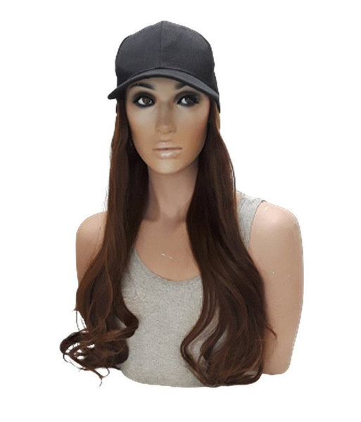 Baseball Cap with Hair Extensions for Women Adjustable Hat with Synthetic Wig Attached Long Straight Hair Black Baseball Cap Auburn Brown