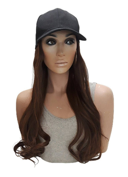 Baseball Cap with Hair Extensions for Women Adjustable Hat with Synthetic Wig Attached Long Straight Hair Black Baseball Cap Auburn Brown