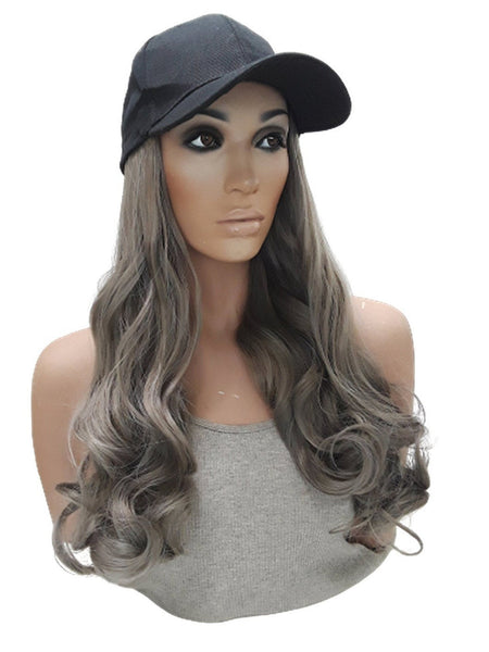 Baseball Cap with Hair Extensions for Women Adjustable Hat with Synthetic Wig Attached Long Straight Hair Black Baseball Cap