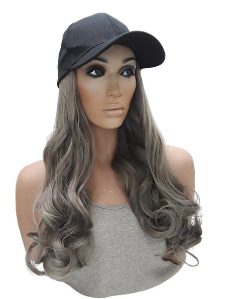 Baseball Cap with Hair Extensions for Women Adjustable Hat with Synthetic Wig Attached Long Straight Hair Black Baseball Cap