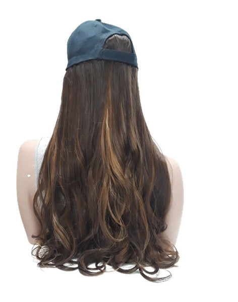 Baseball Cap with Hair Extensions for Women Adjustable Hat with Auburn Brown Synthetic Wig Attached Long Straight Hair Black Baseball Cap