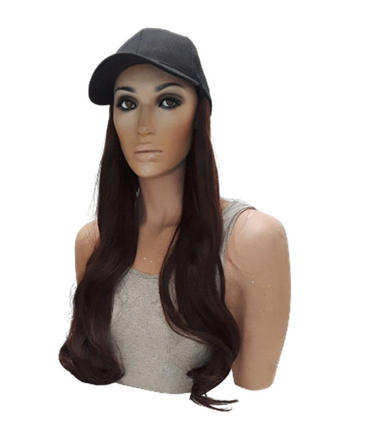 Baseball Cap with Hair Extensions for Women Adjustable Hat with Dark Brown Synthetic Wig Attached Long Straight Hair Black Baseball Cap