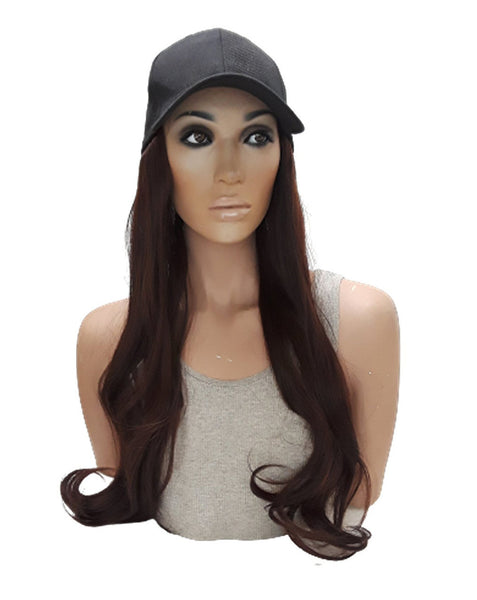 Baseball Cap with Hair Extensions for Women Adjustable Hat with Dark Brown Synthetic Wig Attached Long Straight Hair Black Baseball Cap