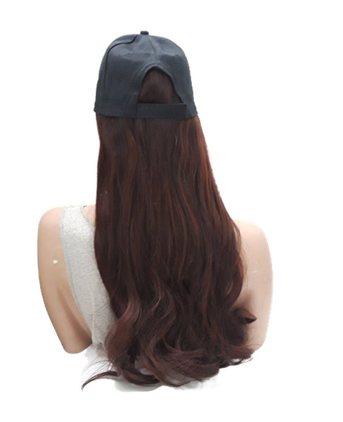 Baseball Cap with Hair Extensions for Women Adjustable Hat with Dark Brown Synthetic Wig Attached Long Straight Hair Black Baseball Cap