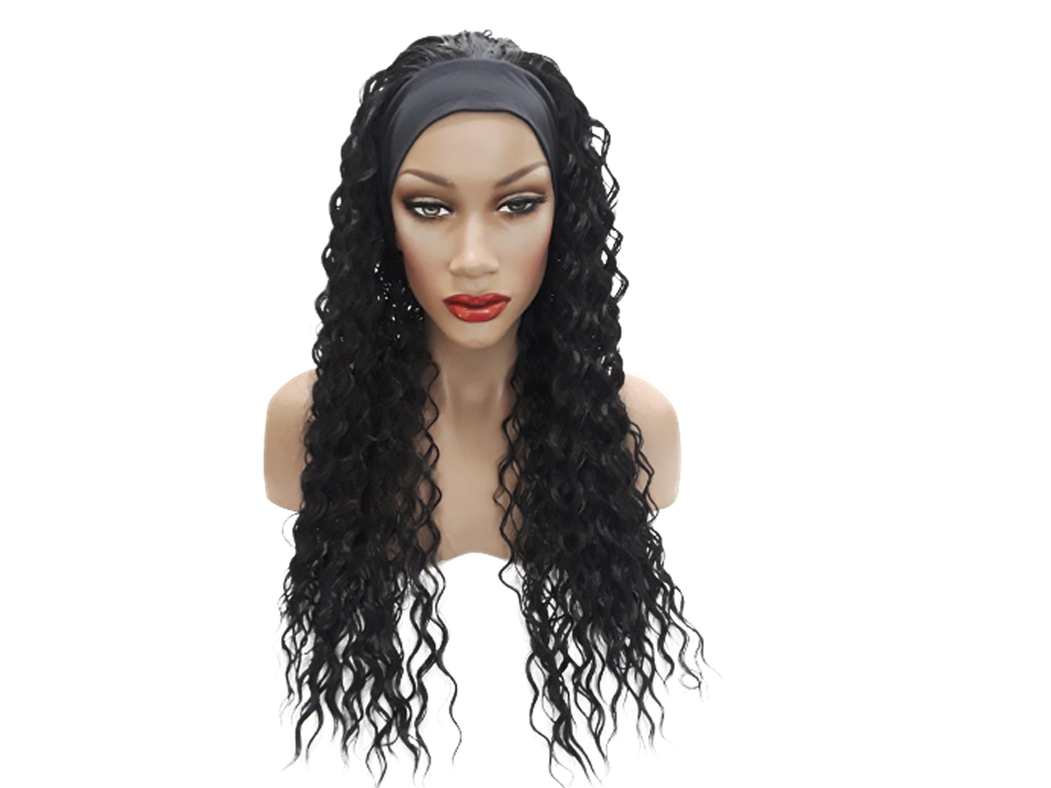 Headband afro wig Adjustable band Black Headwrap with Casual soft curly Black Synthetic wig. Daily wear Realistic Natural look Wig.