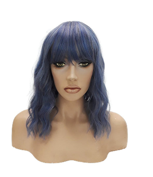 Realistic Dark Grey Blue Synthetic Wavy Curly Bob Wig, Wedding Wigs for Women, Unique Curly Hairpiece Wig Natural Realistic Everyday Look