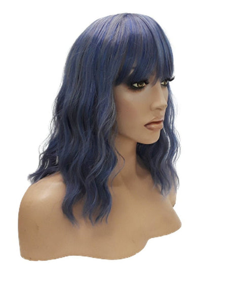 Realistic Dark Grey Blue Synthetic Wavy Curly Bob Wig, Wedding Wigs for Women, Unique Curly Hairpiece Wig Natural Realistic Everyday Look