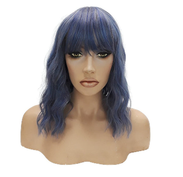 Realistic Dark Grey Blue Synthetic Wavy Curly Bob Wig, Wedding Wigs for Women, Unique Curly Hairpiece Wig Natural Realistic Everyday Look