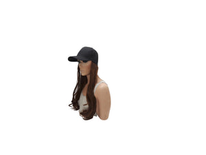 Baseball Cap with Hair Extensions for Women Adjustable Hat with Synthetic Wig Attached Long Straight Hair Black Baseball Cap Auburn Brown