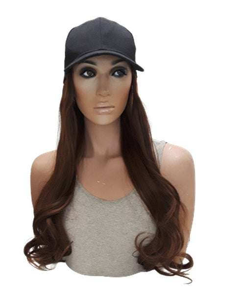 Baseball Cap with Hair Extensions for Women Adjustable Hat with Synthetic Wig Attached Long Straight Hair Black Baseball Cap Auburn Brown