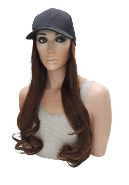 Baseball Cap with Hair Extensions for Women Adjustable Hat with Synthetic Wig Attached Long Straight Hair Black Baseball Cap Auburn Brown