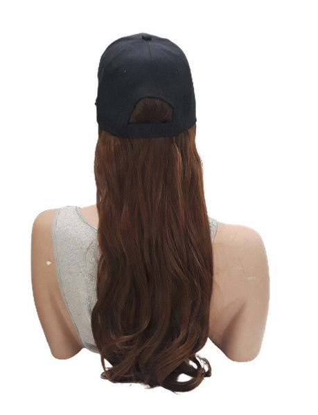 Baseball Cap with Hair Extensions for Women Adjustable Hat with Synthetic Wig Attached Long Straight Hair Black Baseball Cap Auburn Brown