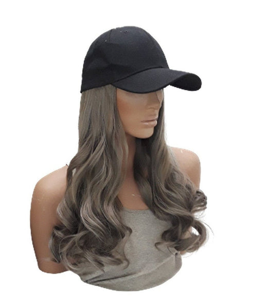 Baseball Cap with Hair Extensions for Women Adjustable Hat with Synthetic Wig Attached Long Straight Hair Black Baseball Cap