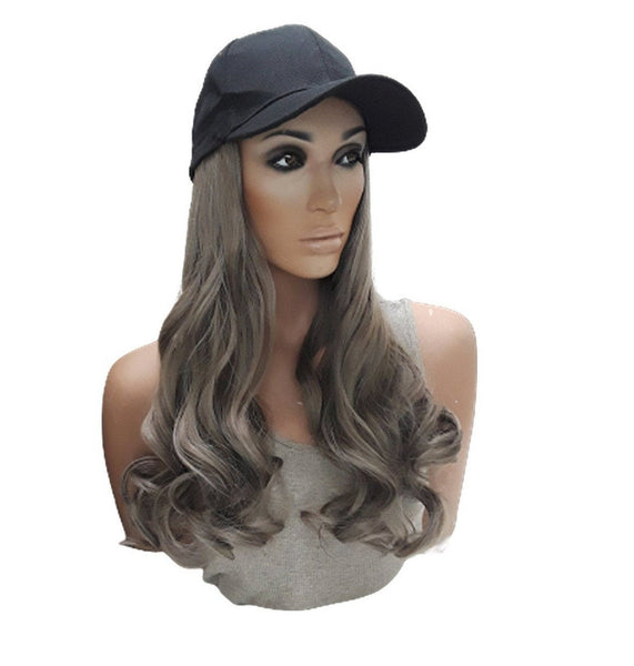 Baseball Cap with Hair Extensions for Women Adjustable Hat with Synthetic Wig Attached Long Straight Hair Black Baseball Cap