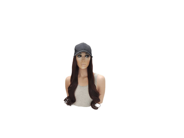 Baseball Cap with Hair Extensions for Women Adjustable Hat with Dark Brown Synthetic Wig Attached Long Straight Hair Black Baseball Cap