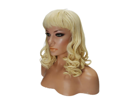 Pin Up Wig Curly Realistic Heat Resistant Platinum Blonde Pinup Wig with Bangs, Long Wigs for White Women, Everyday Hair Wig Beauty Salon